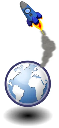 Vector illustration of rocket in space over Earth