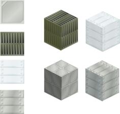 Vector illustration of set of metallic tiles and boxes