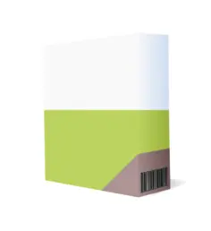 Vector illustration of purple and green software box with barcode