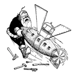 Santa attacked by airship vector drawing