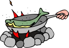 Cooking fish on a camping cooker vector graphics