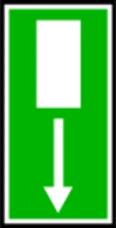 Green rectangular exit door behind sign with border vector drawing