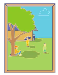 Vector clip art of kids playing around the school