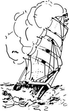 Sailing ship at sea vector drawing