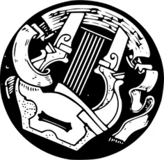 White string instrument emblem vector drawing