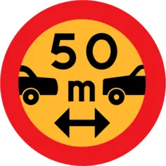 50m between cars vector sign