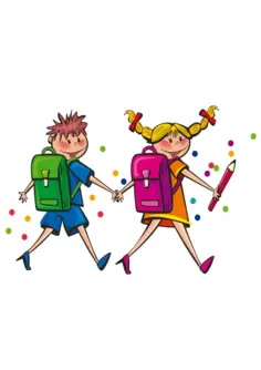 Girl and boy walking to school vector illustration