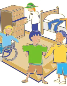 Getting dressed scene vector drawing