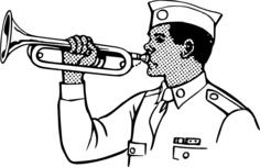 Young soldier playing on a bugle vector image