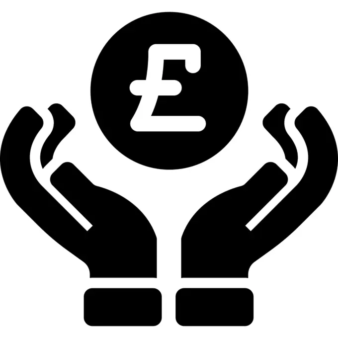 Pound coin on hands