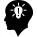 Bald head with lightbulb with exclamation sign inside