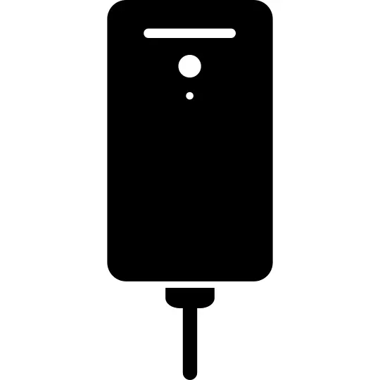 Phone back connected by cable to electricity or to a computer