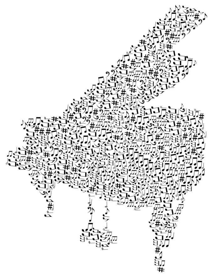 Grand Piano with musical notes