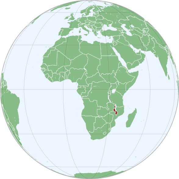 Map of Malawi in Africa