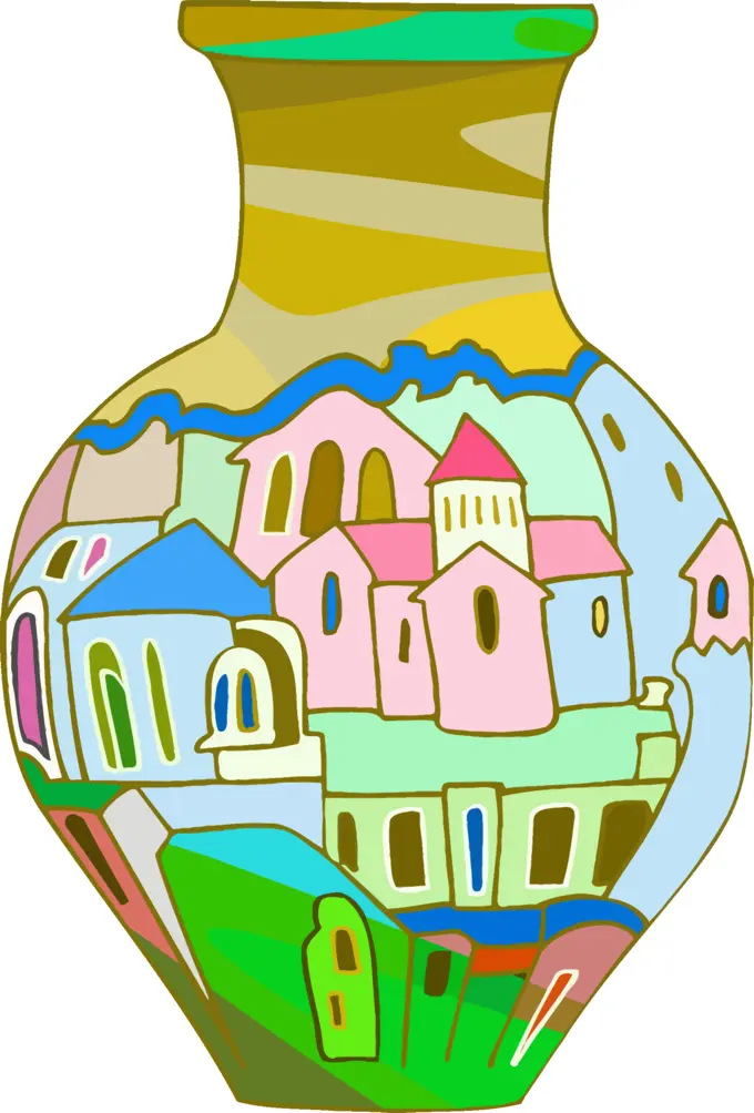 Vase with houses