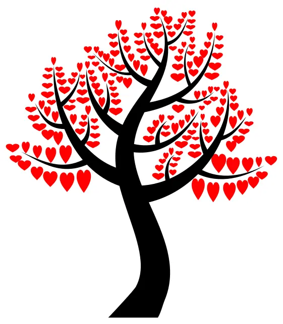 Red hearts tree