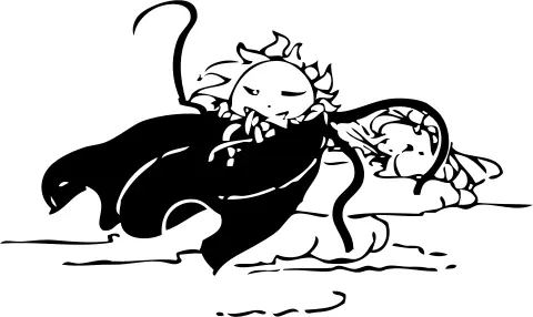 Vector image of sun and wind playing with cloak