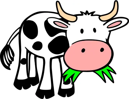 Comic cow eating grass vector image
