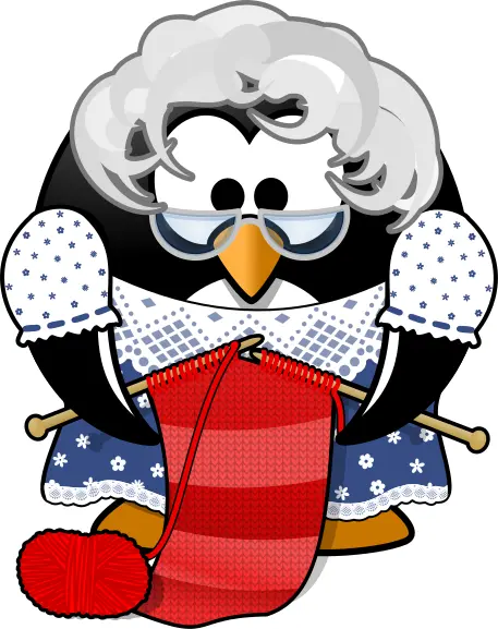 Vector clip art of grandma penguin knitting