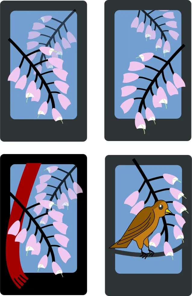 Vector illustration of spring scenery on four cards