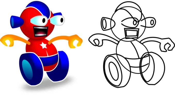 Vector image of wheeled robot game character