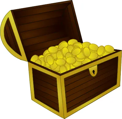 Vector image of wooden treasure chest with gold frame