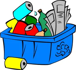 Vector illustration of colorful recycle bin full of waste