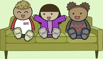 Kids on a sofa watching TV vector drawing