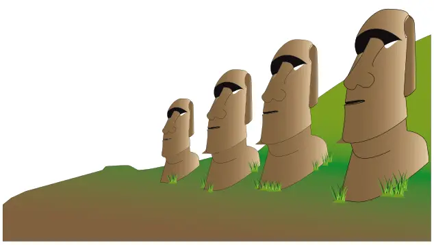 Vector drawing of Moai statues.