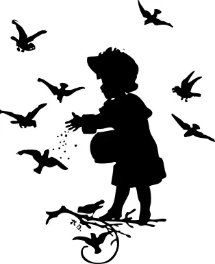 Girl feeding birds vector illustration