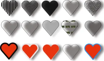Vector selection of 15 hearts