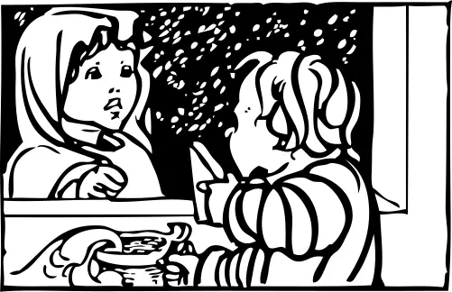 Vector drawing of two children talking