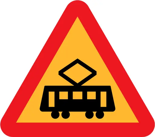 Tram crossing ahead vector of traffic sign