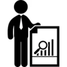 Businessman showing stats graphic