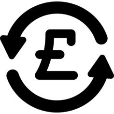 Pound currency sign in counterclockwise circle of arrows