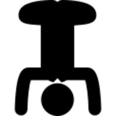 Inverted yoga posture of a man with flexed legs