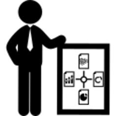 Businessman standing with graphic on a board