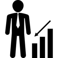 Businessman with down arrow and bar graph