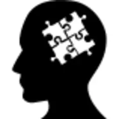 SEO specialist bald head male symbol with puzzle pieces inside
