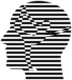 Stripy human silhouette with yoga toughts
