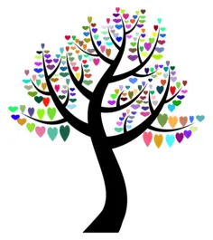 Tree and colorful hearts