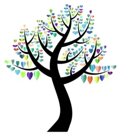 Tree with colorful hearts