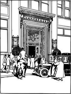 Men in suits arriving to an event vector illustration