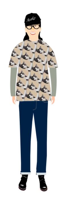 Vector graphics of trendy guy in t- shirt with cat pattern