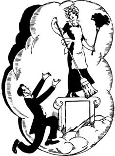 Vector illustration of man kneeling in front of his wife on pedestal