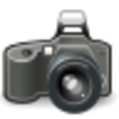 Photo camera with flash grayscale vector image