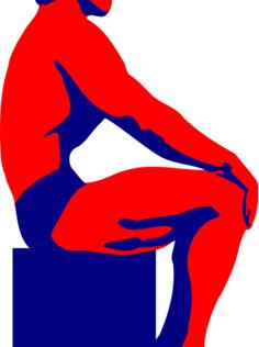 Vector illustration of sitting red and blue bodybuilder man