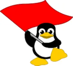 Tux waving red flag vector image