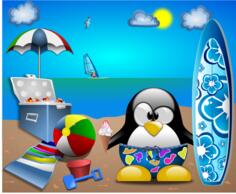 Tux at the beach vector clip art