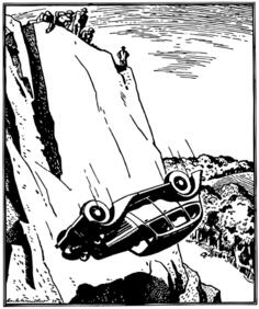 Vector image of car over cliff